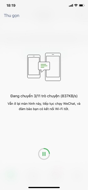 Đang chuyển dữ liệu vào thiết bị mới Wechat